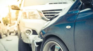 two cars involved in a front-end crash