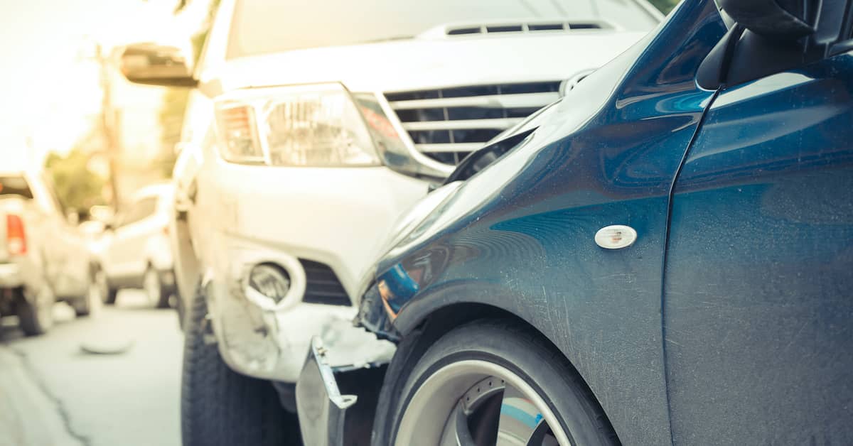 two cars involved in a front-end crash