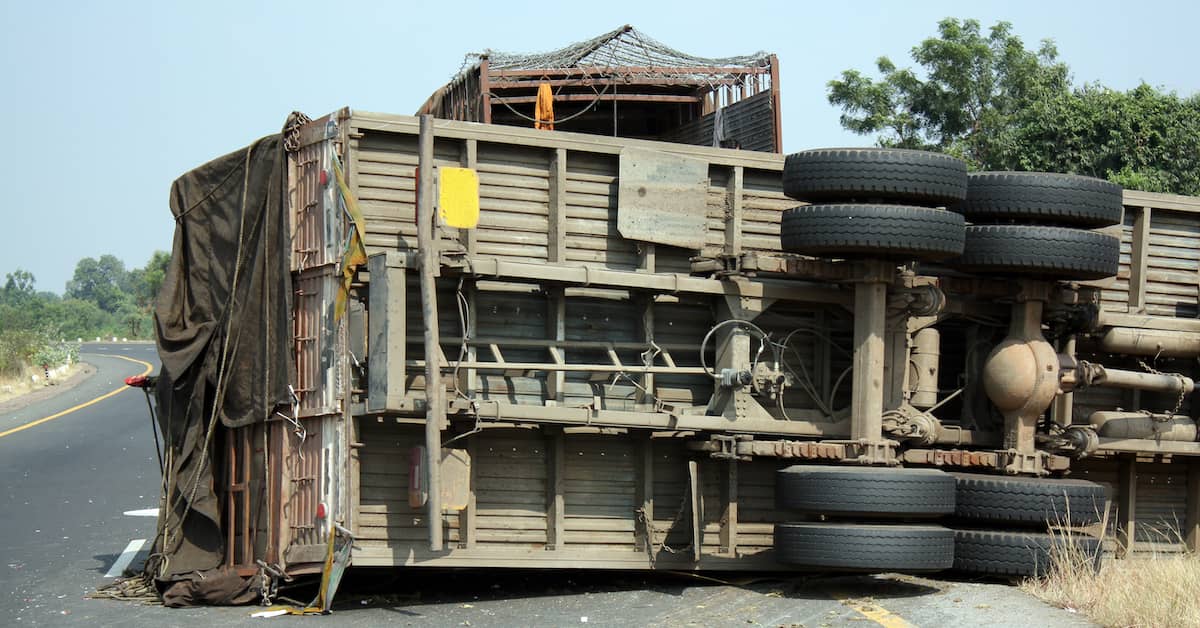 overturned tractor-trailer on a road