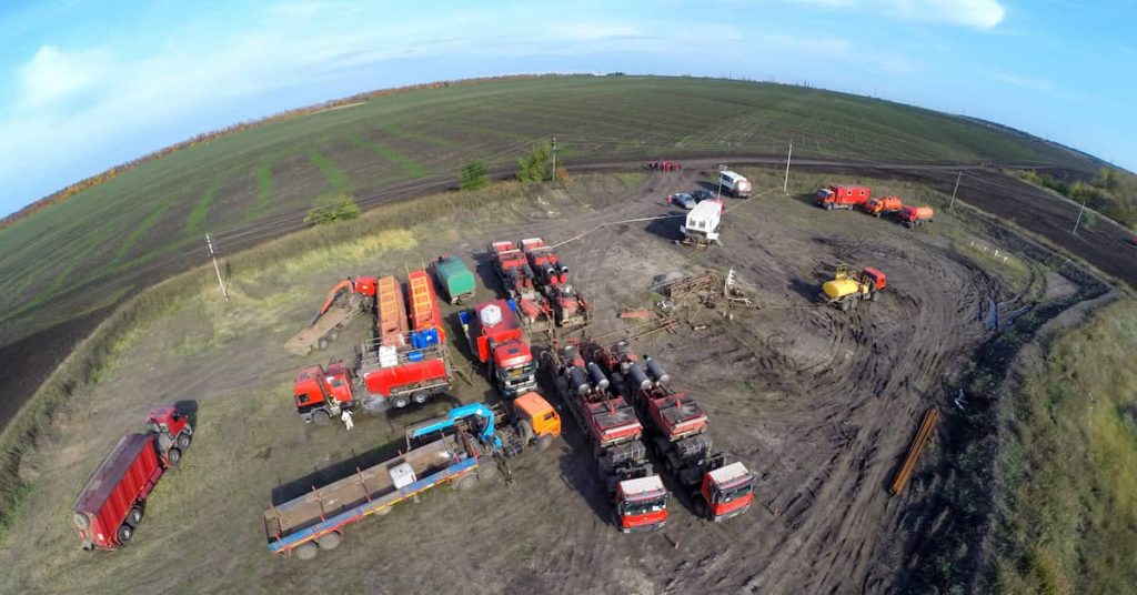 fracking equipment staged at hydraulic fracturing site