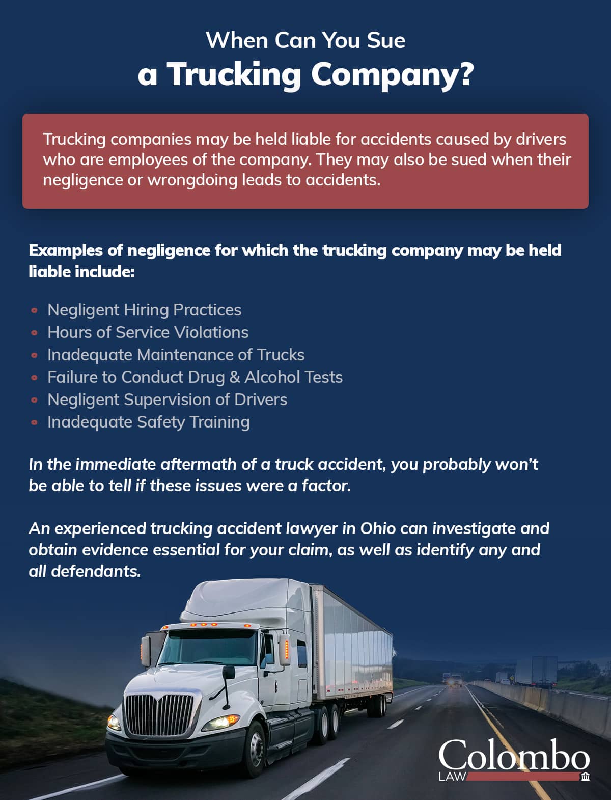 When can you sue a trucking company? | Colombo Law